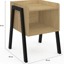 Tables de chevet 1 niche bois et pieds métal noir - lot de 2
