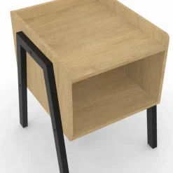 Tables de chevet 1 niche bois et pieds métal noir - lot de 2