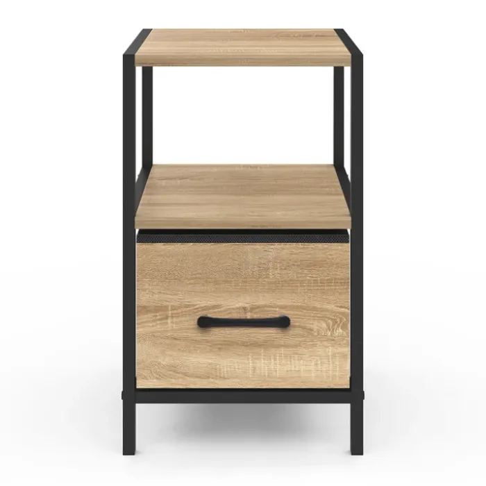 Tables de chevet avec 1 tiroir en tissu et 1 niche : lot de 2