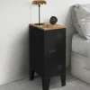 Tables de chevet industrielles plateau bois façon hêtre avec porte métal noir