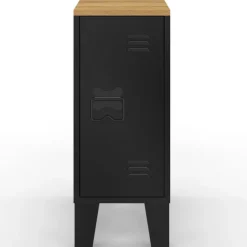 Tables de chevet industrielles plateau bois façon hêtre avec porte métal noir
