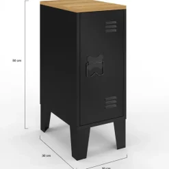 Tables de chevet industrielles plateau bois façon hêtre avec porte métal noir