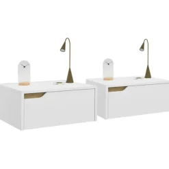 Tables de chevet murales suspendues blanches : lot de 2