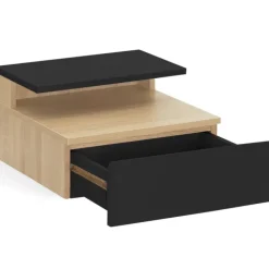 Tables de chevet murales bois façon hêtre et noires avec tiroir et tablette