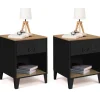 Tables de chevet noires bois façon hêtre et métal style industriel
