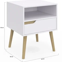 Tables de chevet scandinaves avec 1 tiroir blanches et bois
