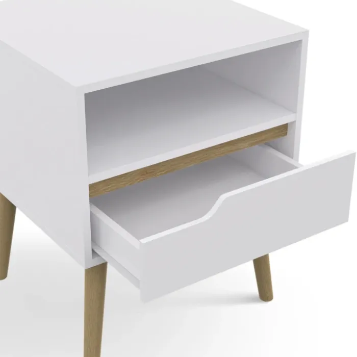 Tables de chevet scandinaves avec 1 tiroir blanches et bois