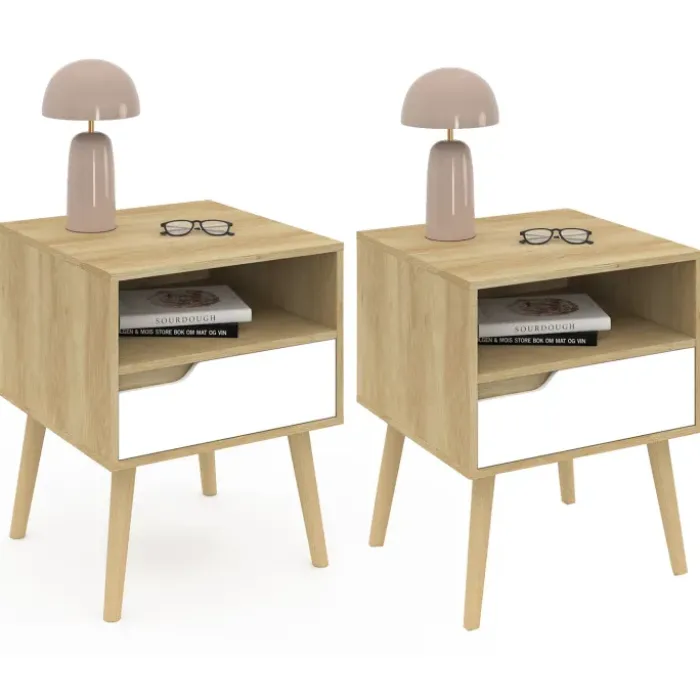 Tables de chevet scandinaves bois blanc et effet hêtre