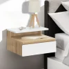 Tables de chevet suspendues bois façon hêtre et blanches