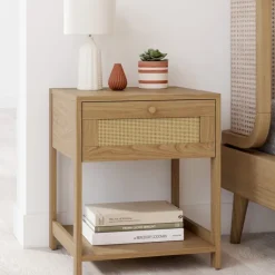 Tables de chevet vintage imitation cannage