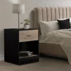 Tables de nuit en bois noir et façon hêtre avec tiroir