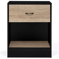 Tables de nuit en bois noir et façon hêtre avec tiroir