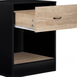 Tables de nuit en bois noir et façon hêtre avec tiroir