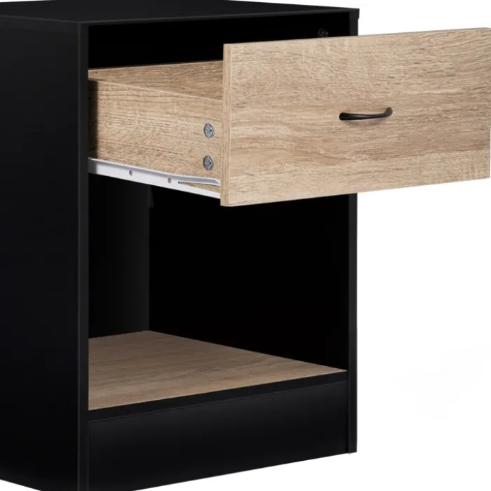 Tables de nuit en bois noir et façon hêtre avec tiroir