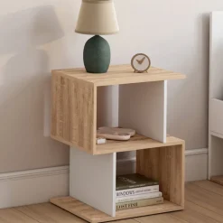 Tables de nuit en forme de S effet hêtre et blanc