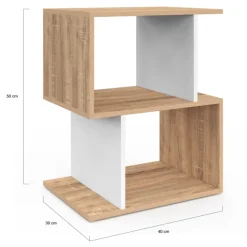 Tables de nuit en forme de S effet hêtre et blanc