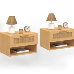 Tables de nuit murales cannage et bois