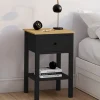 Tables de nuit noire et bois avec tiroir et tablette