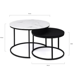 Tables gigognes rondes effet marbre et bois noir