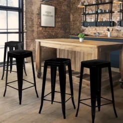 Tabouret style industriel noir mat x4