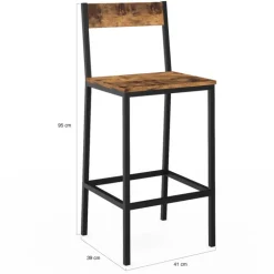 Tabourets de bar avec dossier style industriel bois foncé et noir