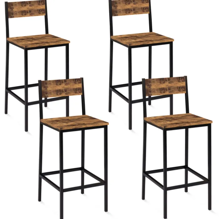 Tabourets de bar avec dossier style industriel bois foncé et noir