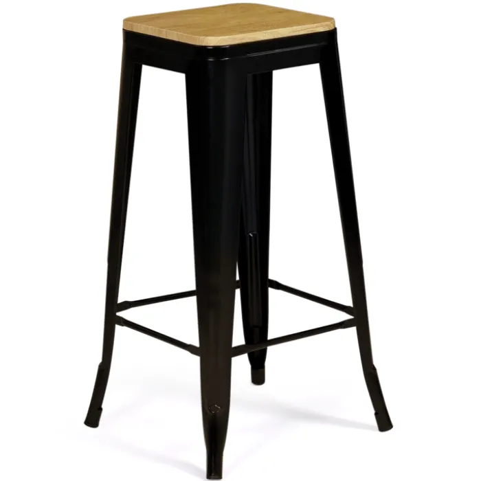 Tabourets de bar bois et métal noir empilables x4