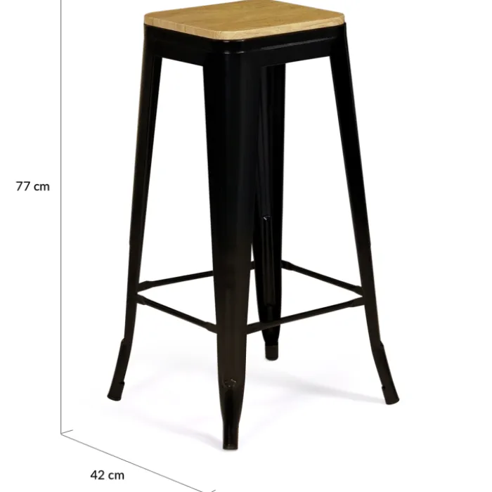 Tabourets de bar bois et métal noir empilables x4