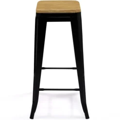 Tabourets de bar bois et métal noir empilables x4
