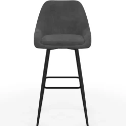 Tabourets de bar confortables en velours gris foncé avec accoudoirs