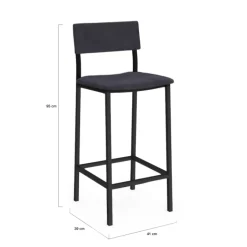 Tabourets de bar en velours et métal gris anthracite : lot de 4