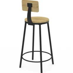 Tabourets de bar industriel avec dossier bois et métal noir