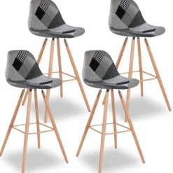 Tabourets de bar scandinaves patchworks noir, gris et blancs