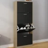 Étagère à chaussures imitation hêtre avec 4 portes noires