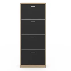 Étagère à chaussures imitation hêtre avec 4 portes noires