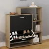Étagère à chaussures imitation hêtre avec 2 portes noires