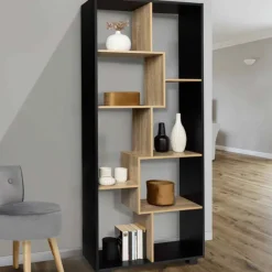 Étagère 161 cm double position bois imitation hêtre et noir