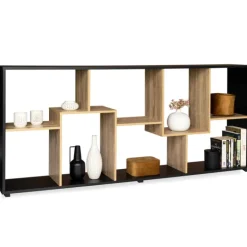 Étagère 161 cm double position bois imitation hêtre et noir