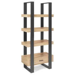 Étagère 4 niveaux industrielle bois et noir avec tiroir