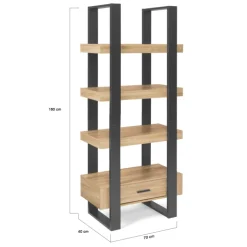 Étagère 4 niveaux industrielle bois et noir avec tiroir