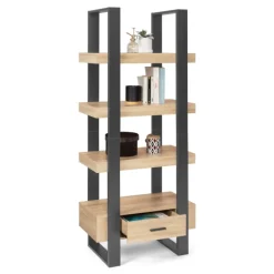 Étagère 4 niveaux industrielle bois et noir avec tiroir