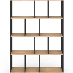 Étagère bibliothèque 4 niveaux noir et effet bois 143 cm