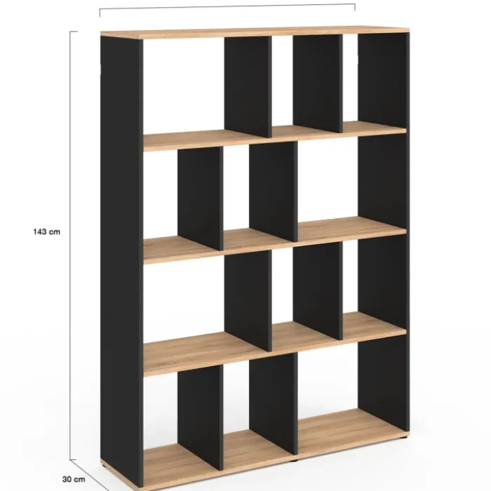 Étagère bibliothèque 4 niveaux noir et effet bois 143 cm