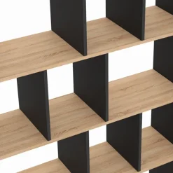 Étagère bibliothèque 4 niveaux noir et effet bois 143 cm