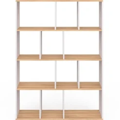 Étagère bibliothèque 4 niveaux blanc et effet bois 143 cm