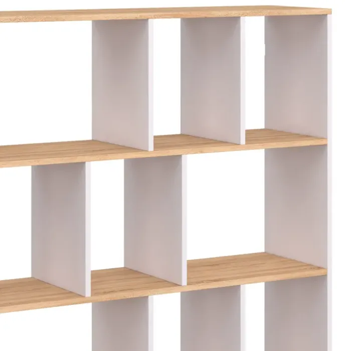 Étagère bibliothèque 4 niveaux blanc et effet bois 143 cm