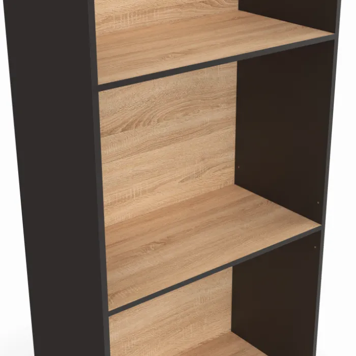 Étagère bibliothèque 5 niveaux noir et effet bois H.190cm