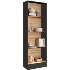 Étagère bibliothèque 5 niveaux noir et effet bois H.190cm