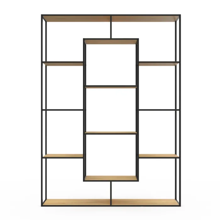 Étagère bibliothèque bois et métal 143 cm 11 compartiments style industriel