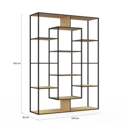 Étagère bibliothèque bois et métal 143 cm 11 compartiments style industriel